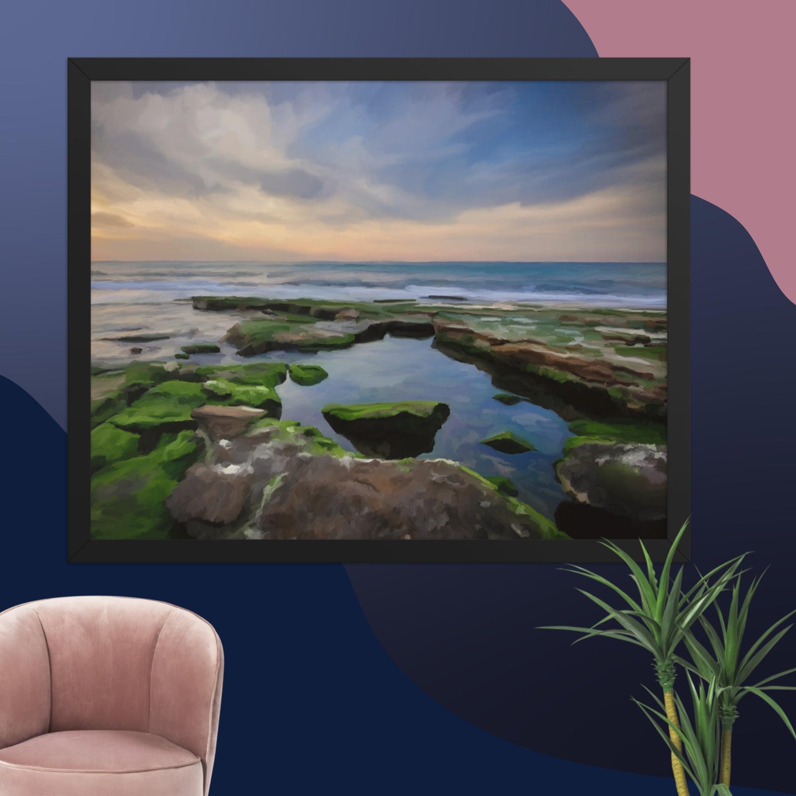 Shanklin rockpool - beach Painting Poster - Image 9