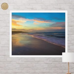 Serene sunset - Beach Seascape Painting Poster