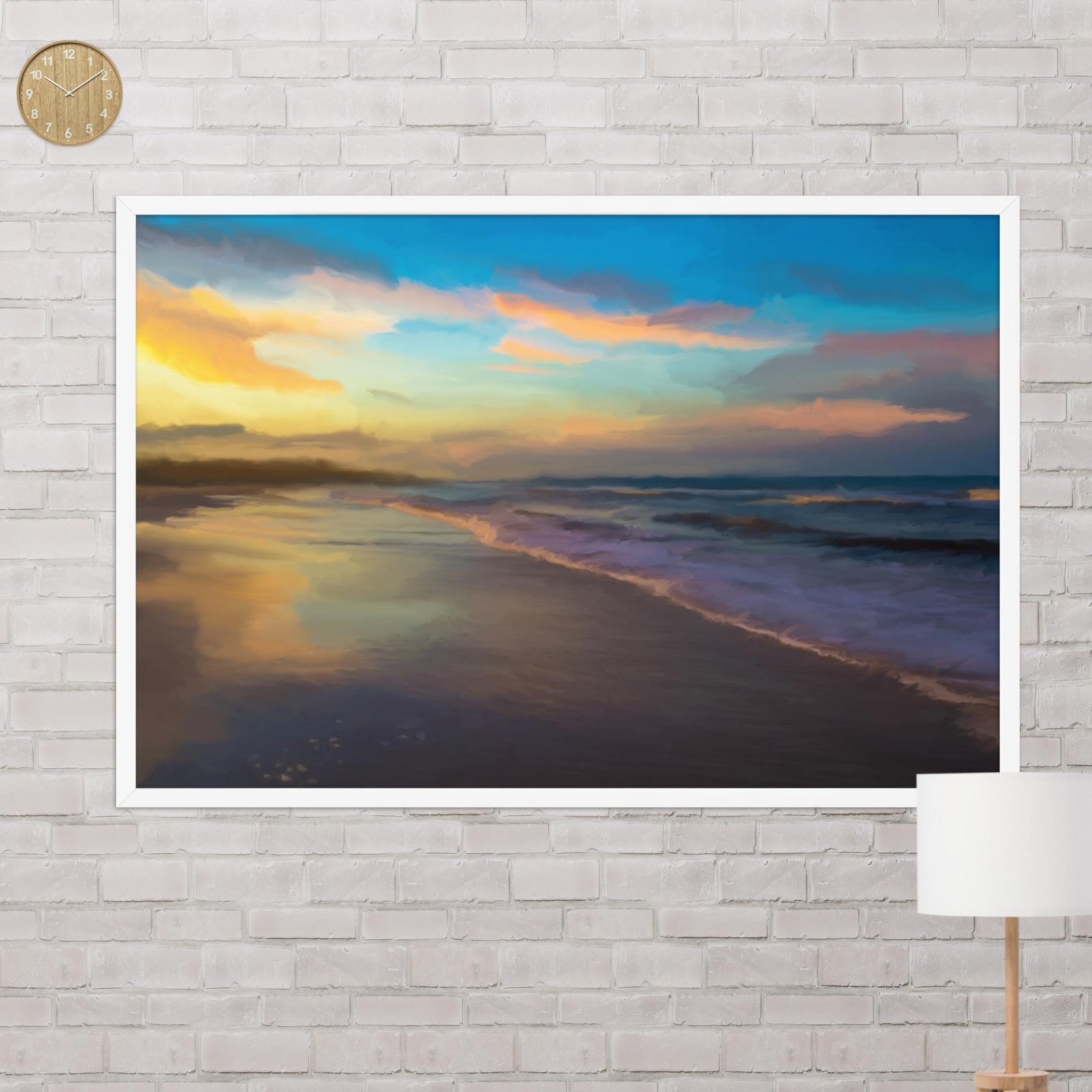 Serene sunset - Beach Seascape Painting Poster - Image 16